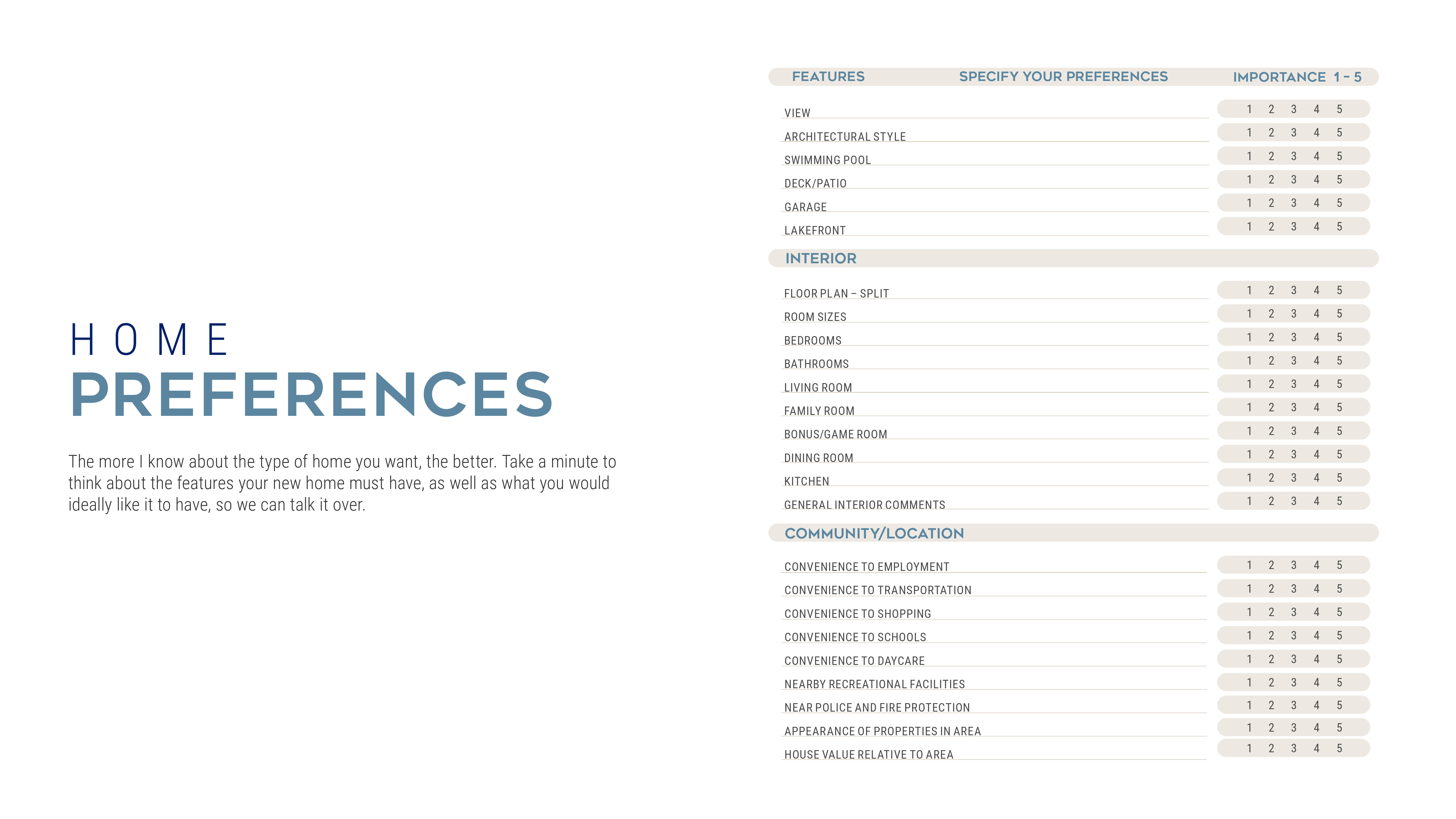 Home Preferences checklist